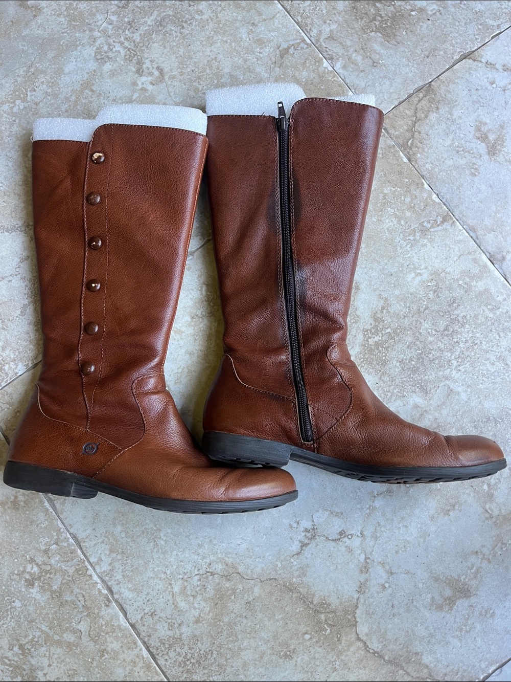 Born Brown Leather Knee-High Button Side-Zip Boots